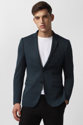 VAN HEUSEN Solid Single Breasted Formal Men Blazer(Dark Blue)