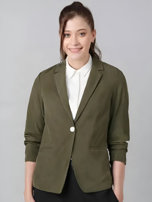 CADMON Solid Single Breasted Formal Women Blazer(Green)