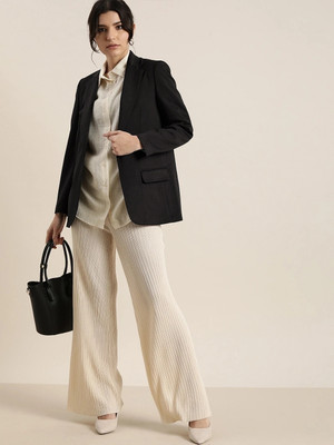 THECLASSICTOGS Solid Single Breasted Casual Women Blazer(Black)