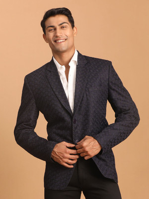 VASTRAMAY Woven Single Breasted Casual Men Blazer(Black)