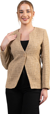 TWENTY ME Checkered Single Breasted Casual Women Blazer(Beige)