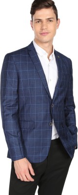 AD by Arvind Checkered Single Breasted Formal Men Blazer(Blue)