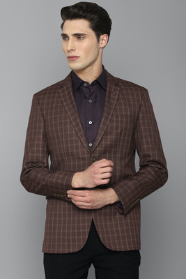 LOUIS PHILIPPE Checkered Single Breasted Formal Men Blazer(Brown)