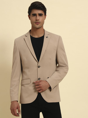 CANTABIL Solid Single Breasted Party Men Blazer(Beige)