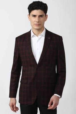 VAN HEUSEN Checkered Single Breasted Formal Men Blazer(Black)