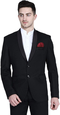 Pukhtoon Solid Single Breasted Formal Men Blazer(Black)