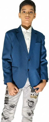 TTRFashion Self Design Single Breasted Festive & Wedding Boys Blazer(Blue)