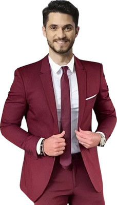 Darbar In Solid Tuxedo Style Casual, Formal, Festive & Wedding, Party Men Blazer(Maroon)
