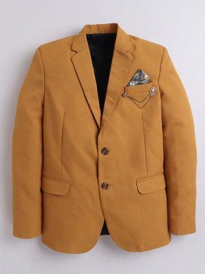 Fourfolds Solid Single Breasted Festive & Wedding Men Blazer(Yellow)