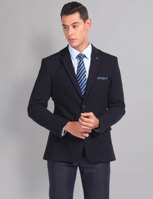 AD by Arvind Solid Single Breasted Casual Men Blazer(Blue)