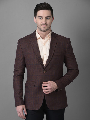 Canary London Checkered Single Breasted Casual Men Blazer(Brown)