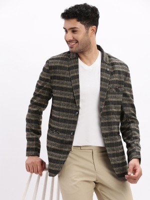 Showoff Checkered Single Breasted Casual Men Blazer(Black)