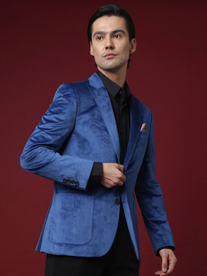 Rare Rabbit Solid Single Breasted Formal Men Blazer(Blue)