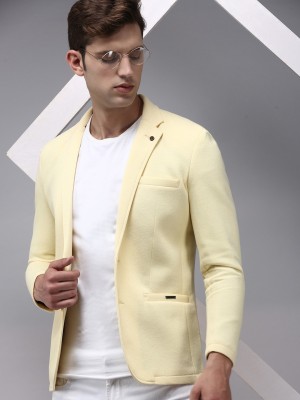 Showoff Solid Single Breasted Casual Men Blazer(Yellow)