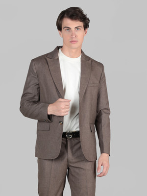 DLANXA Solid Single Breasted Casual Men Blazer(Brown)