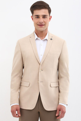 Allen Solly Solid Single Breasted Formal Men Blazer(Beige)