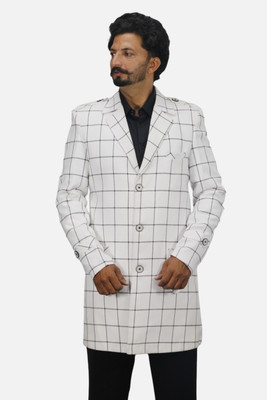 gargian master cut Checkered Single Breasted Casual, Party Men Blazer(White)