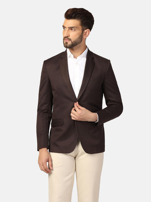 TAHVO Solid Single Breasted Formal Men Blazer(Brown)