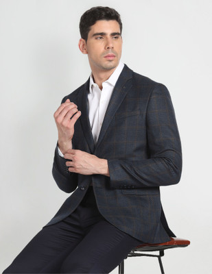 ARROW Checkered Single Breasted Formal Men Blazer(Blue)