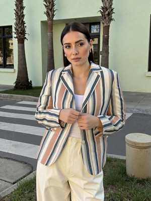 Lyketrends Striped Tuxedo Style Formal Women Blazer(Multicolor)