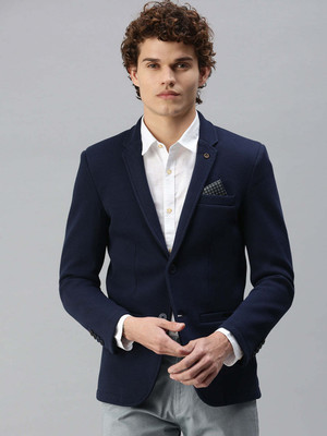 SHOWOFFFF Solid Single Breasted Casual Men Blazer(Dark Blue)