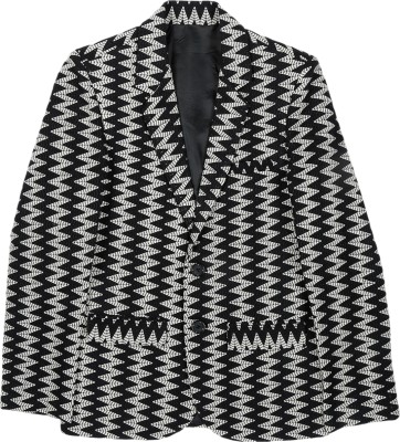 CAVIO Geometric Print Single Breasted Casual Boys Blazer(Black, White)