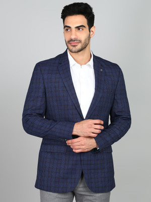 Raymond Checkered Single Breasted Formal Men Blazer(Dark Blue)