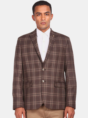 ARROW Checkered Single Breasted Casual Men Blazer(Brown)