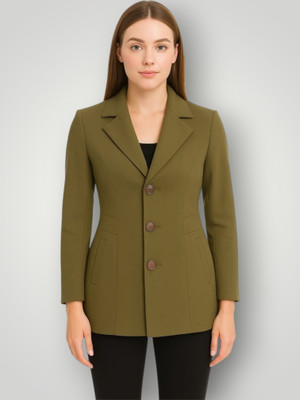 Pepzo Solid Double Breasted Casual Women Blazer(Green)