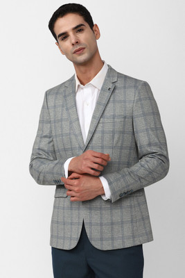 VAN HEUSEN Checkered Single Breasted Formal Men Blazer(Grey)