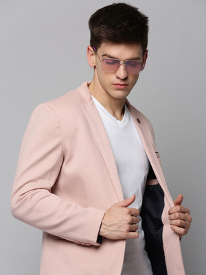 SHOWOFFFF Solid Single Breasted Casual Men Blazer(Pink)