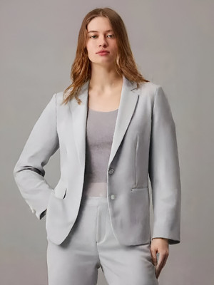 CADMON Solid Single Breasted Formal Women Blazer(Grey)