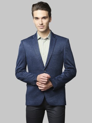 PARK AVENUE Solid Single Breasted Formal Men Blazer(Dark Blue)