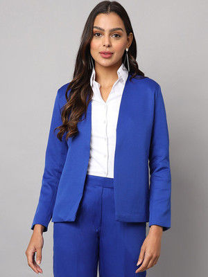 BRINNS Solid Single Breasted Formal Women Blazer(Blue)