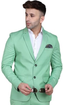 Pukhtoon Solid Single Breasted Party, Wedding, Formal, Festive & Wedding, Festive Men Blazer(Light Green)