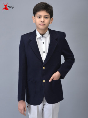 Noty Solid Single Breasted Casual Boys & Girls Blazer(Dark Blue)