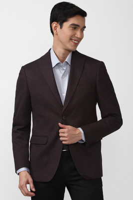 PETER ENGLAND Solid Single Breasted Formal Men Blazer(Maroon)