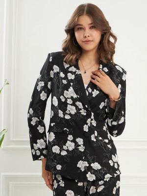 KASSUALLY Floral Print Double Breasted Casual Women Blazer(Multicolor)