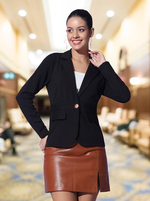 METRONAUT Solid Single Breasted Party Women Blazer(Black)