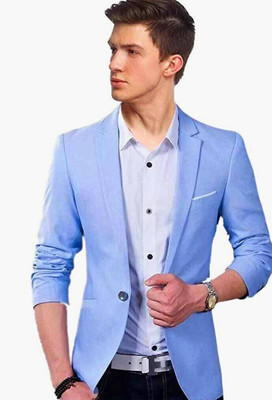 Darbar In Solid Single Breasted Casual, Festive & Wedding Men Blazer(Light Blue)
