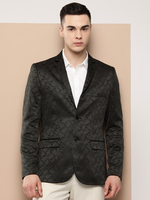 INVICTUS Self Design Single Breasted Party Men Blazer(Green)