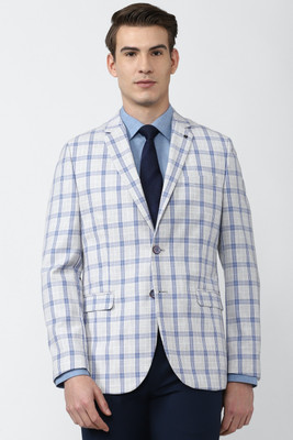 VAN HEUSEN Checkered Single Breasted Formal Men Blazer(Grey)