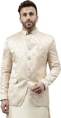 Hangup Self Design Single Breasted Festive & Wedding Men Blazer(White)