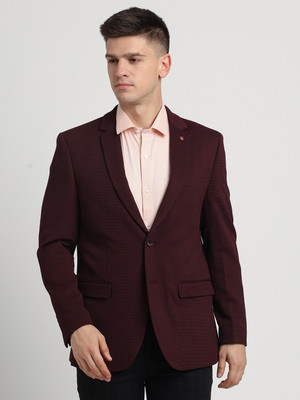 TURTLE Self Design Single Breasted Casual Men Blazer(Maroon)