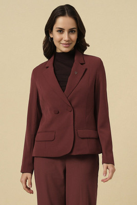 Allen Solly Solid Single Breasted Formal Women Blazer(Maroon)