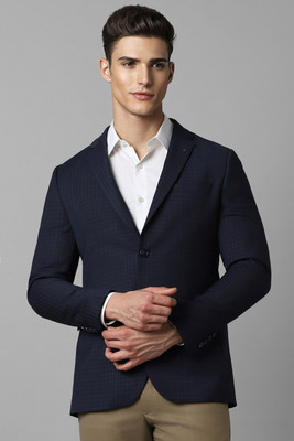 LOUIS PHILIPPE Checkered Single Breasted Formal Men Blazer(Dark Blue)