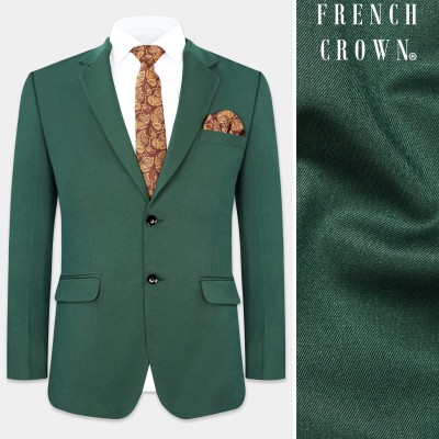 french crown Solid Single Breasted Festive & Wedding, Party Men Blazer(Green)