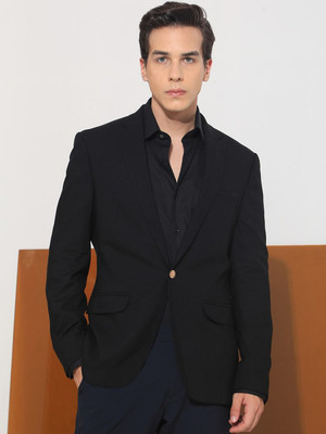 Rare Rabbit Solid Single Breasted Casual Men Blazer(Black)