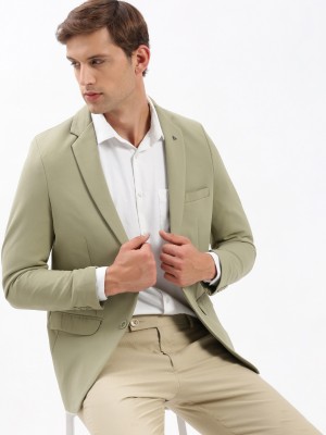 Showoff Solid Single Breasted Casual Men Blazer(Green)