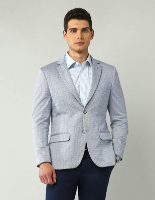 AD by Arvind Self Design Single Breasted Formal Men Blazer(Blue)